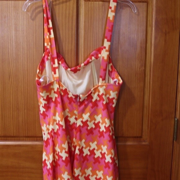 Shoshanna Pink & Orange Geometric Print Tank Dress 12 Y2K Chevron Striped Bright - Picture 4 of 12